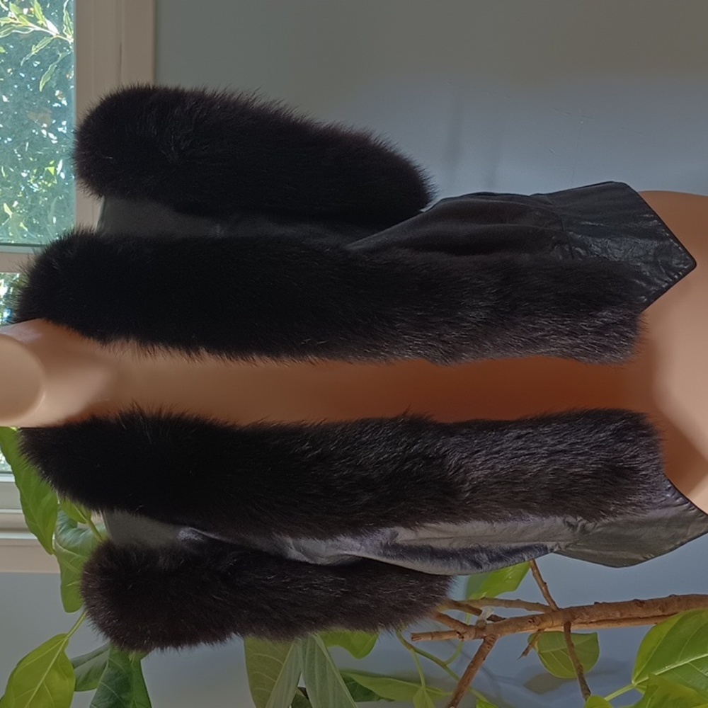 90s leather vest with fur trim from Scuby furs of Victoria Canada